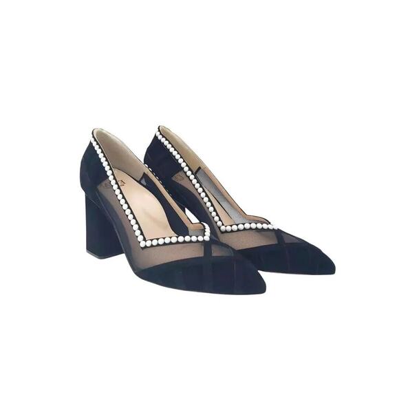 E\'MAR Italy Ari Comfortable Block Heel Pump Crystal Pearl 36